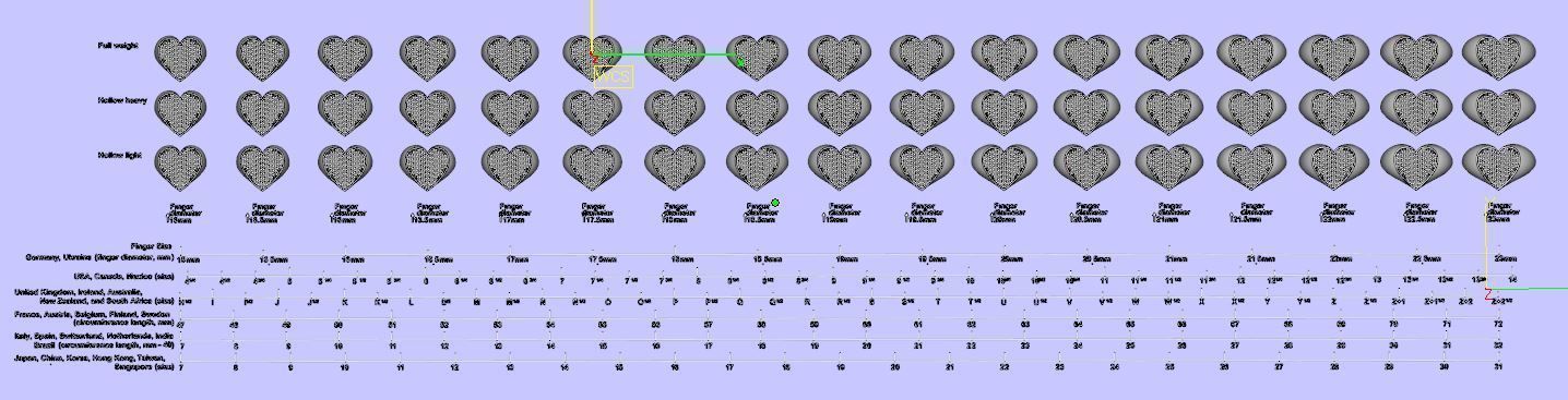 Signet rings set HEART top  3D print model_14