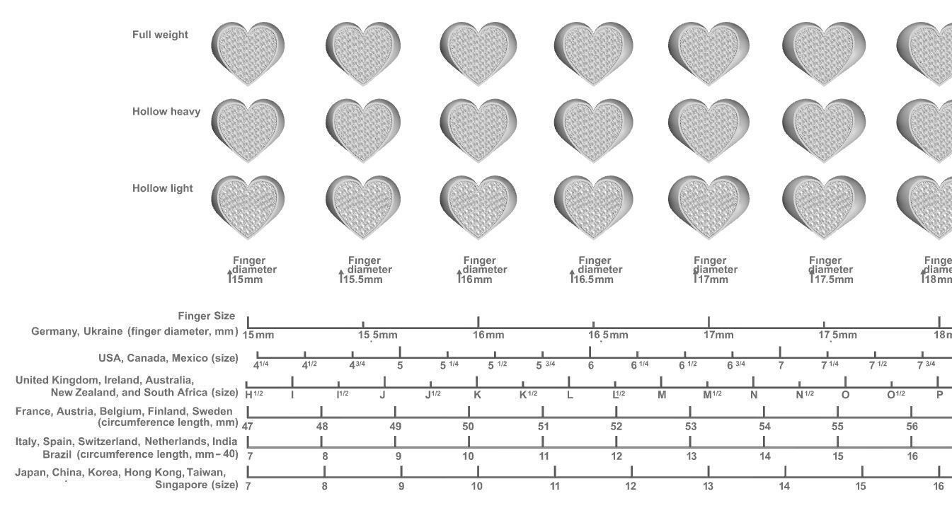 Signet rings set HEART top  3D print model_2