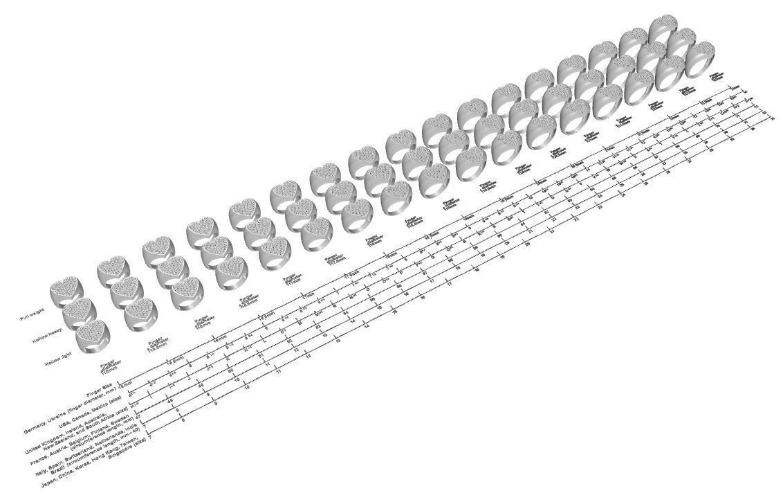 Signet rings set HEART top  3D print model_1