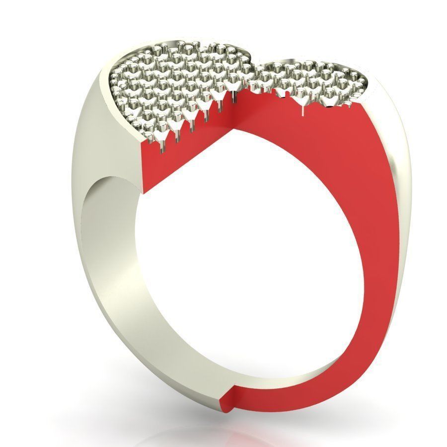 Signet rings set HEART top  3D print model_7