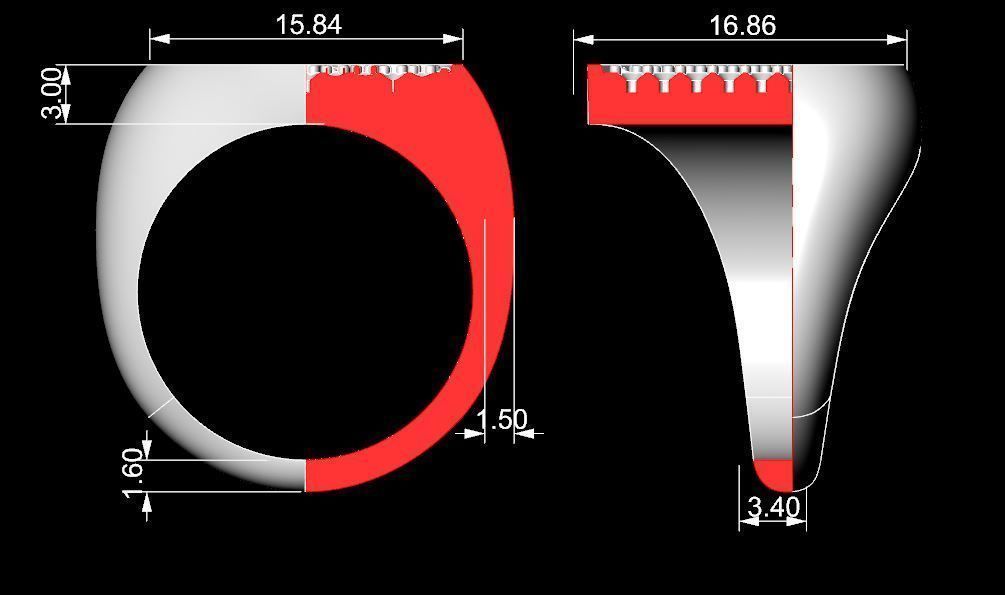 Signet rings set HEART top  3D print model_10