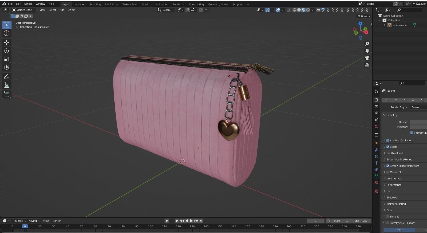 Ladies  Wallet PBR  Low-poly 3D model_12