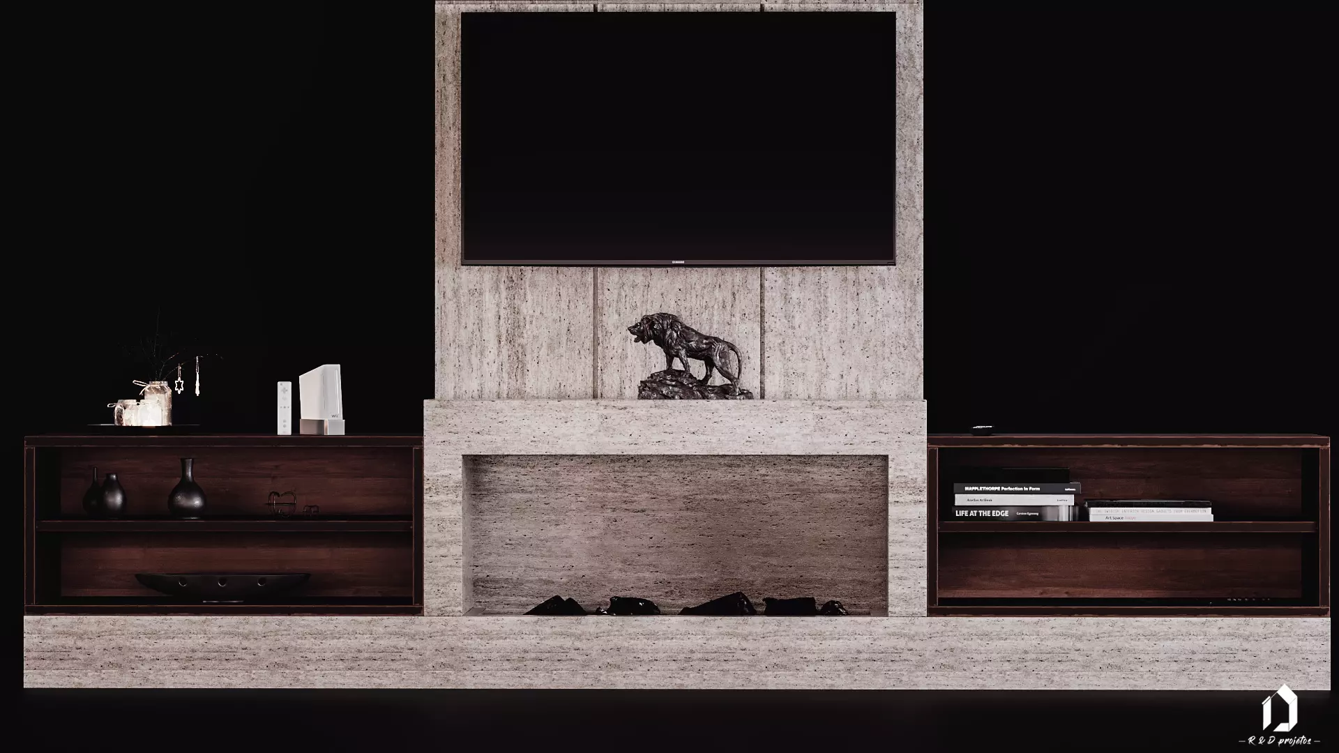 lareira com nichos 3D model