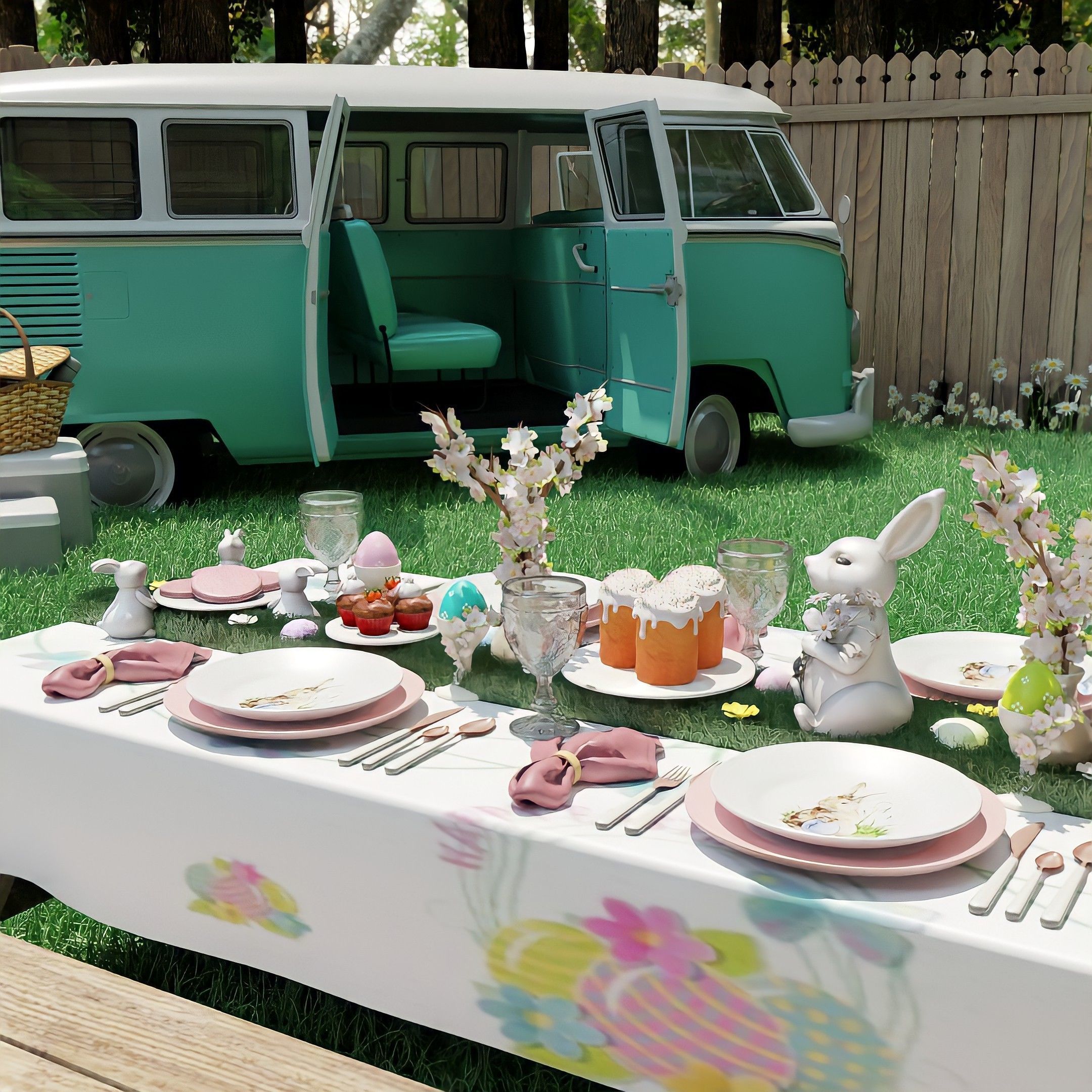 Easter Picnic and Photo Backdrop Blender Scene Free 3D model_1
