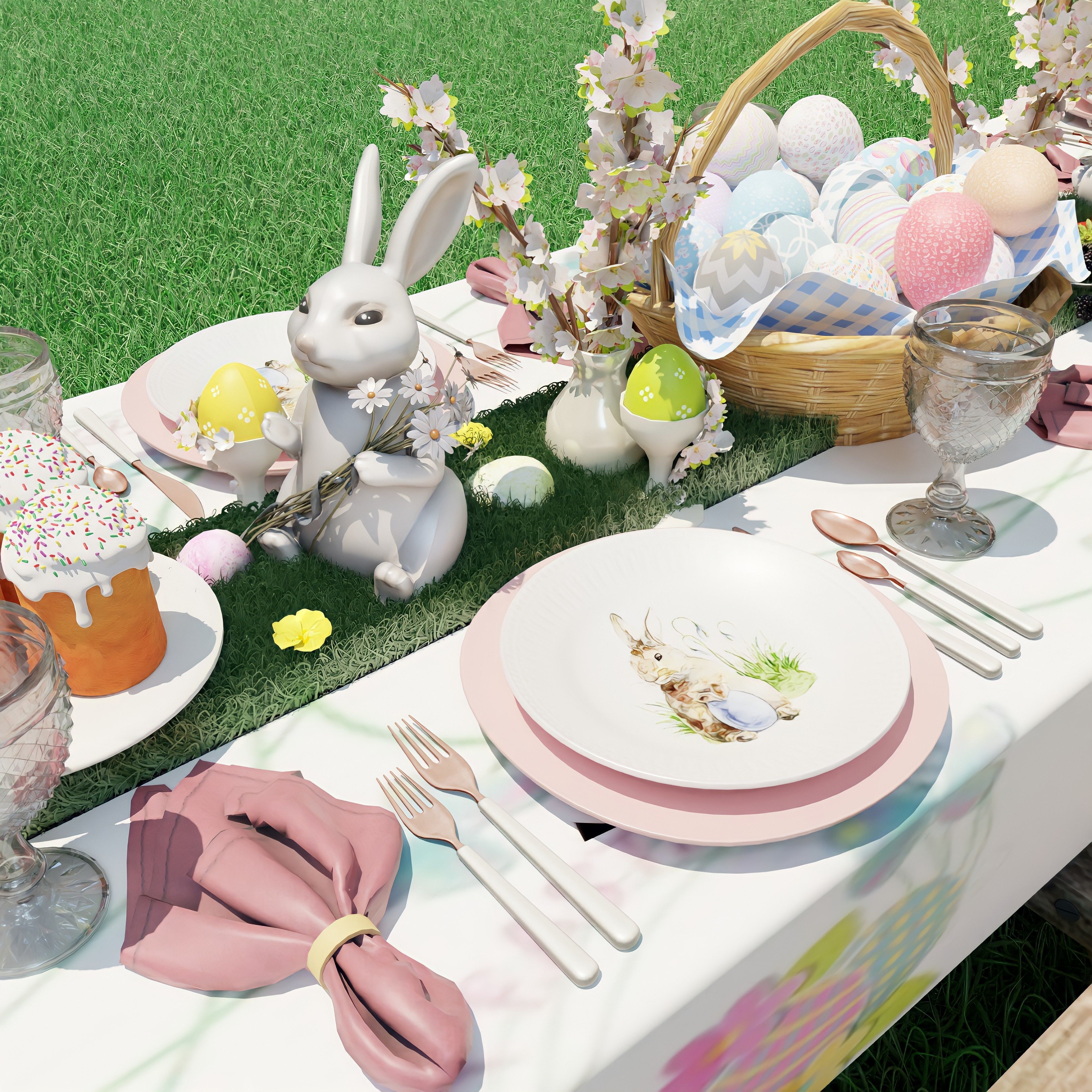 Easter Picnic and Photo Backdrop Blender Scene Free 3D model_2