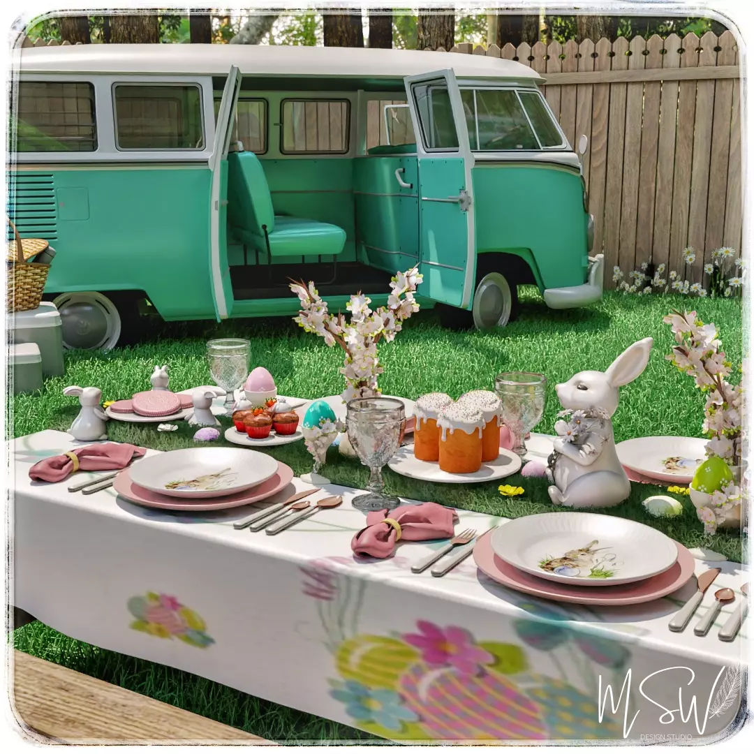 Easter Picnic and Photo Backdrop Blender Scene Free 3D model_0