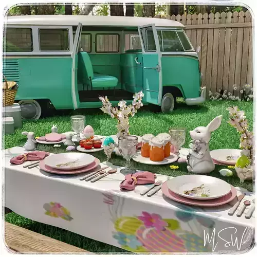 Easter Picnic and Photo Backdrop Blender Scene Free 3D model