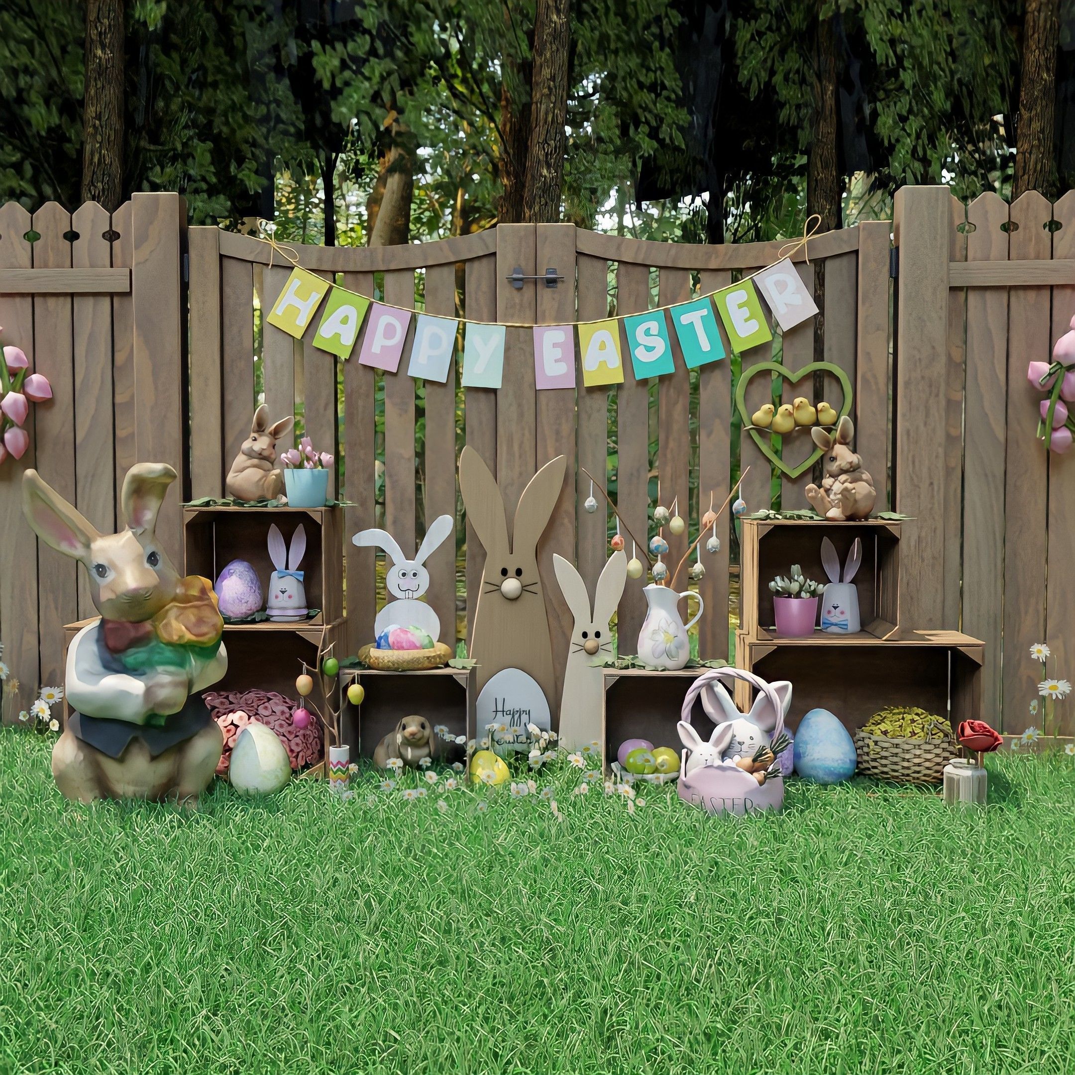 Easter Picnic and Photo Backdrop Blender Scene Free 3D model_4