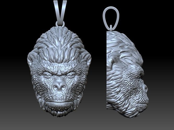 Gorilla Pendant Sculpture jewelry gold necklace silver 3D print model
