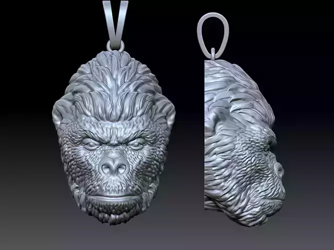 Gorilla Pendant Sculpture jewelry gold necklace silver