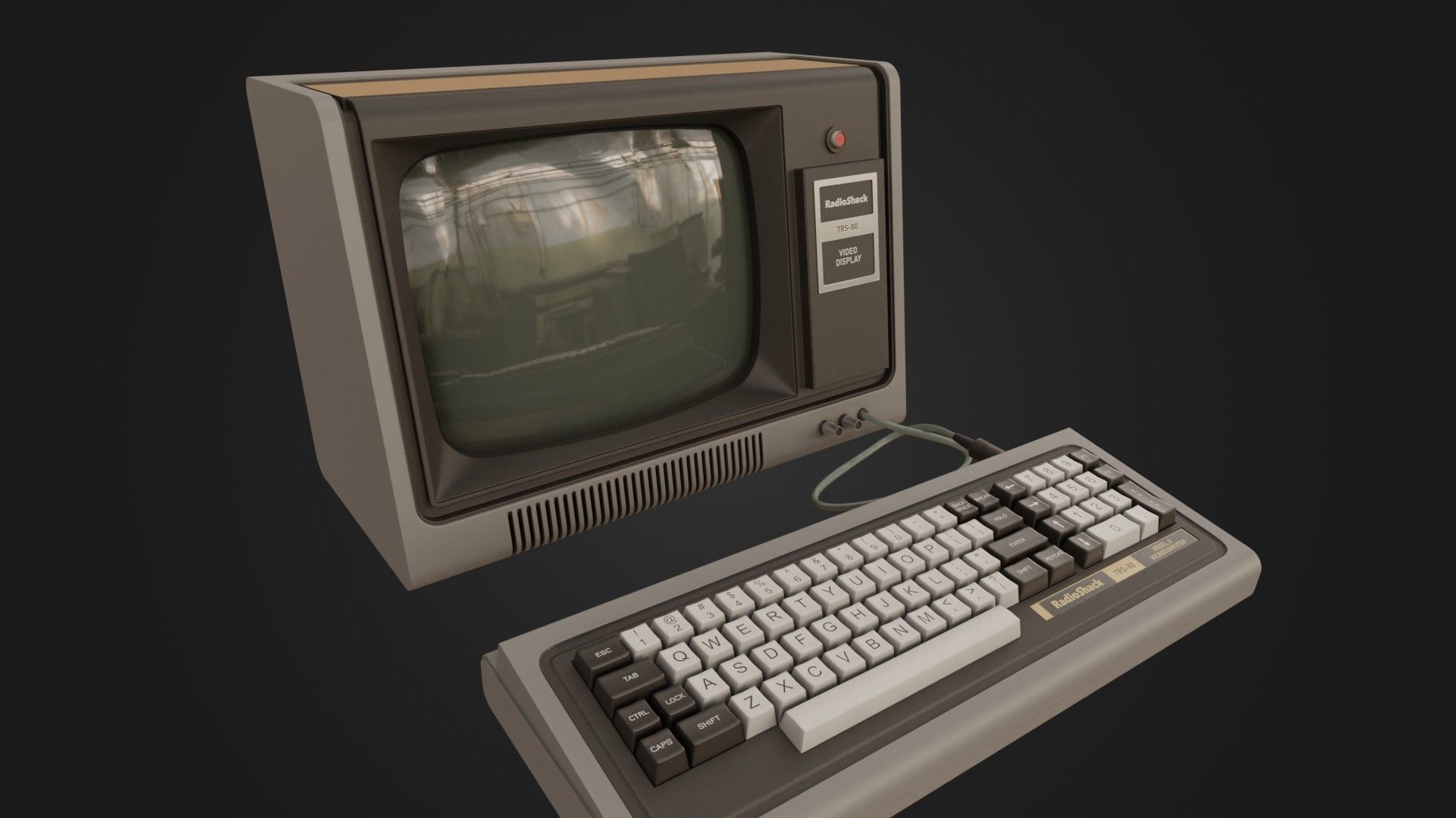 RadioShack TRS-80 with Video Display Low-poly 3D model_6