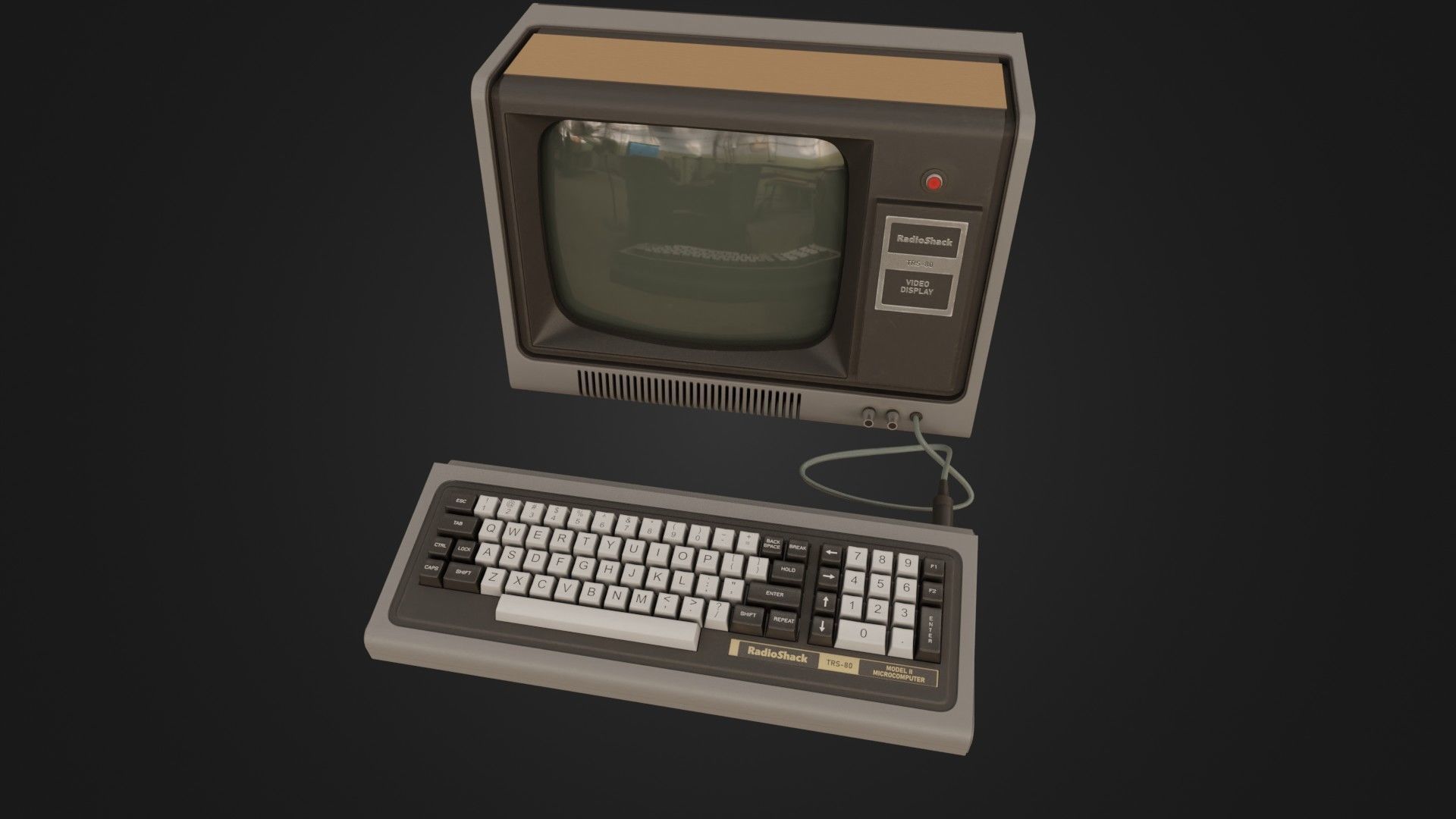 RadioShack TRS-80 with Video Display Low-poly 3D model_41