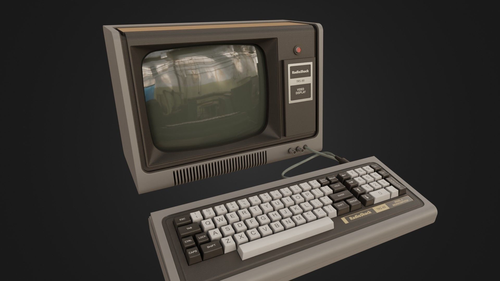 RadioShack TRS-80 with Video Display Low-poly 3D model_1