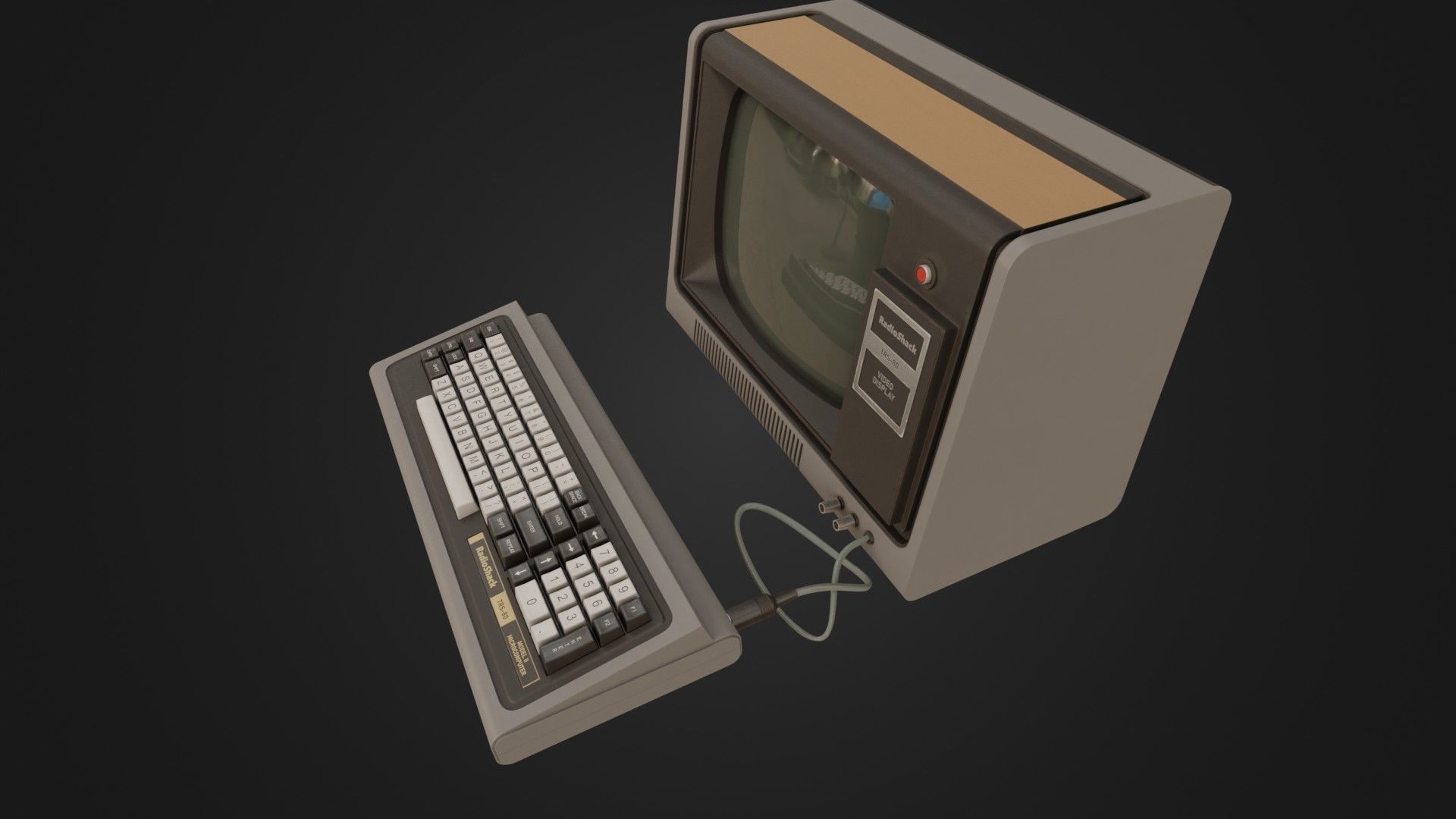 RadioShack TRS-80 with Video Display Low-poly 3D model_35