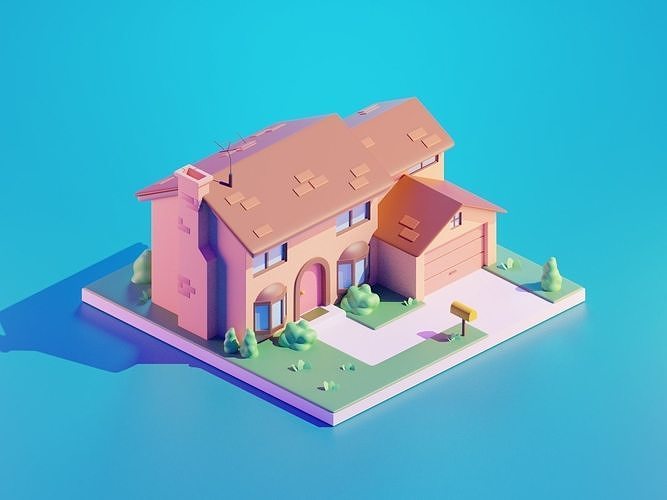 simpsons house low poly model render in blender Low-poly 3D model