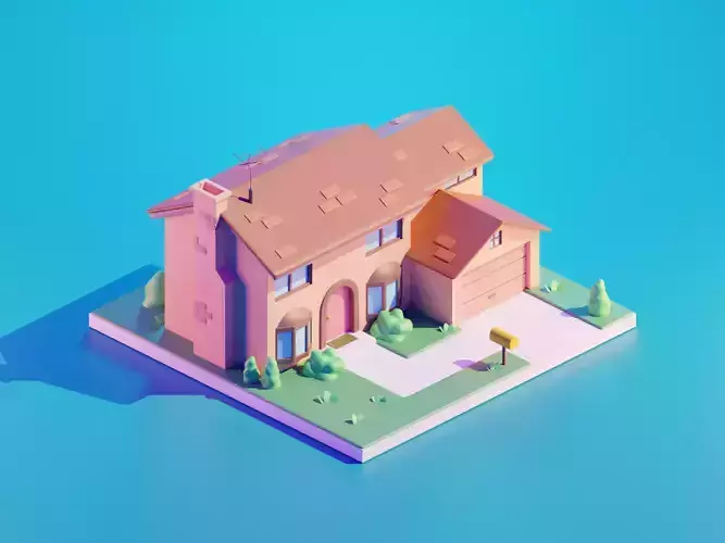 simpsons house low poly model render in blender