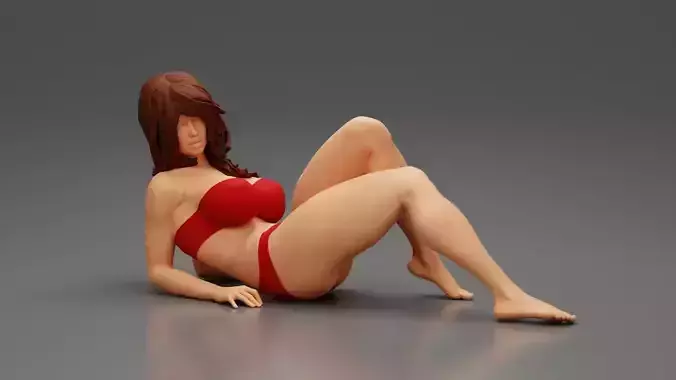 Sexy Adult Woman in Swimsuit Sunbathing on the Beach 3D print model