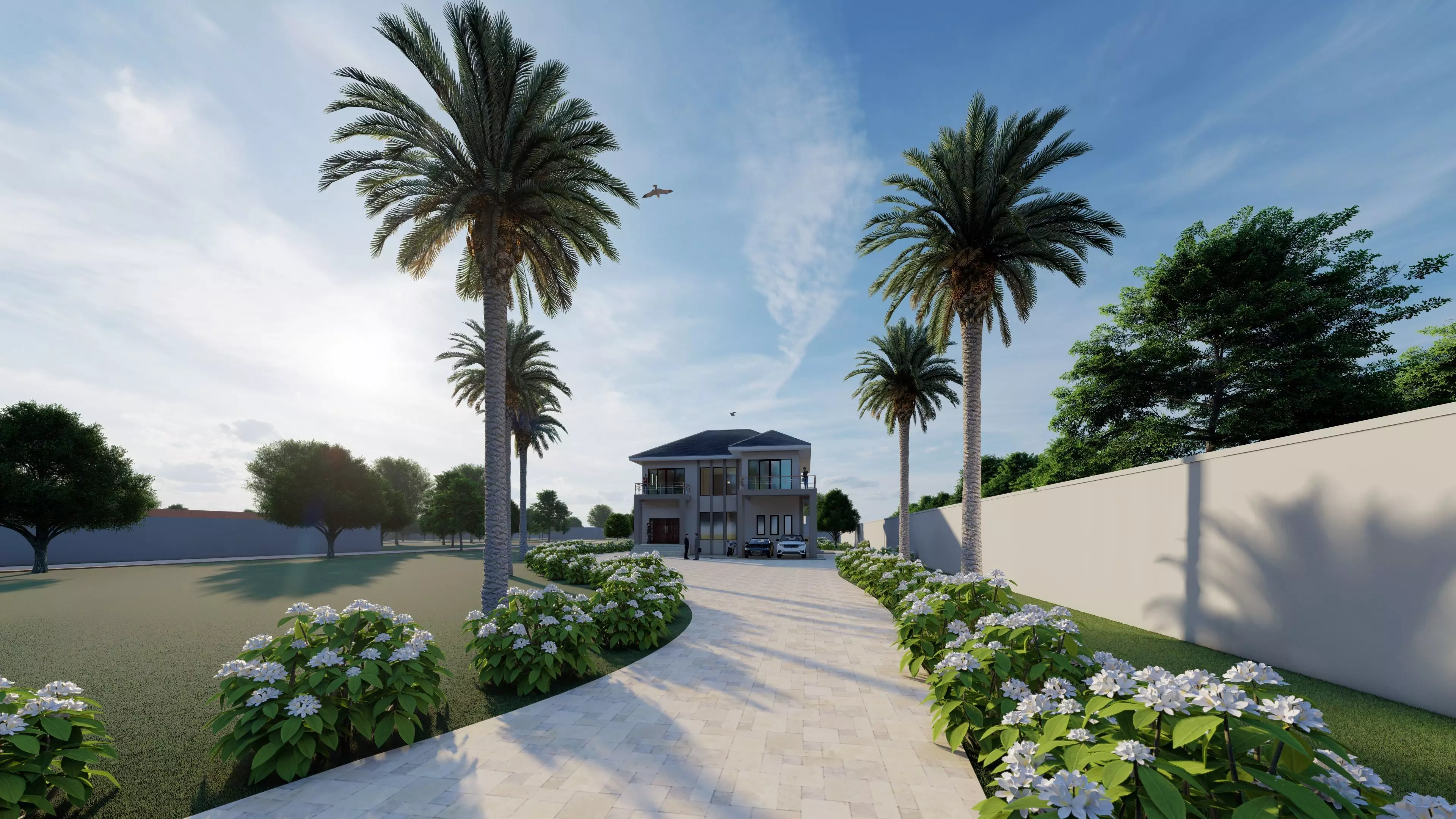 House building exterior design Low-poly 3D model_0