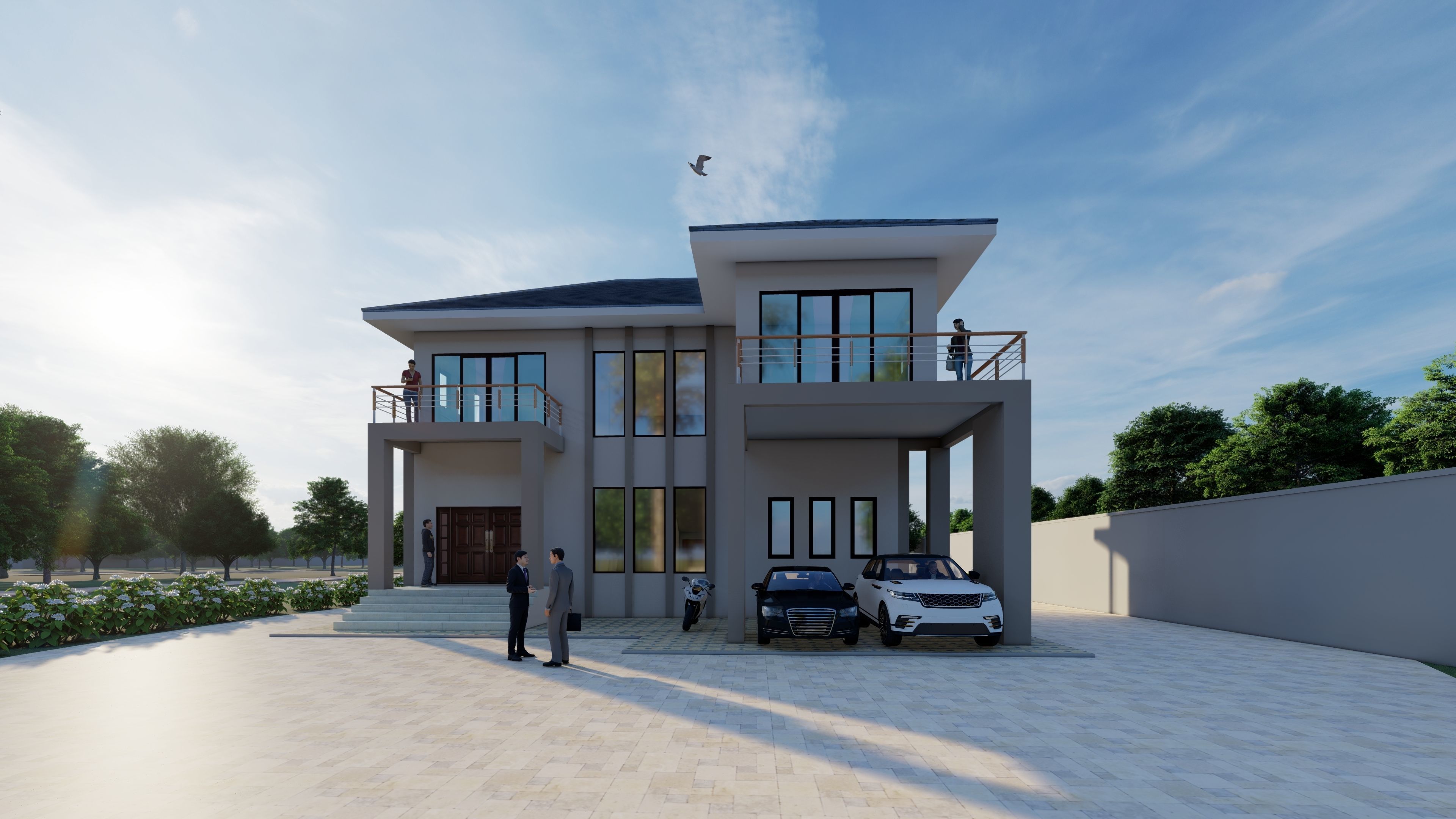 House building exterior design Low-poly 3D model_1