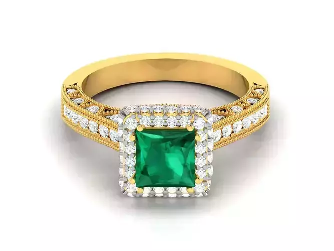 Solitaire Princess Stone Ring 3dm Render Detail