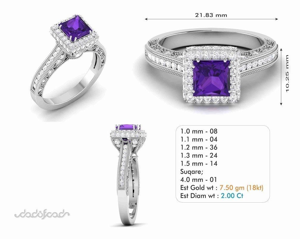 Solitaire Princess Stone Ring 3dm Render Detail 3D print model_2