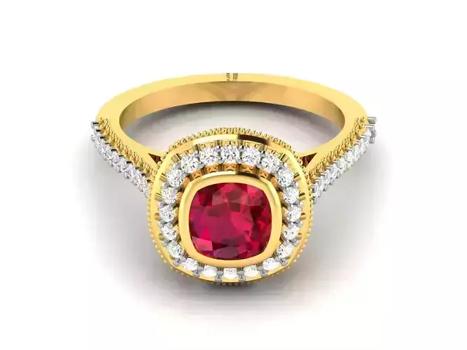 Solitaire Cushion Stone Ring 3dm Render Detail