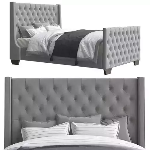 Allie Velvet Wingback Bed 3d model Low-poly 3D model