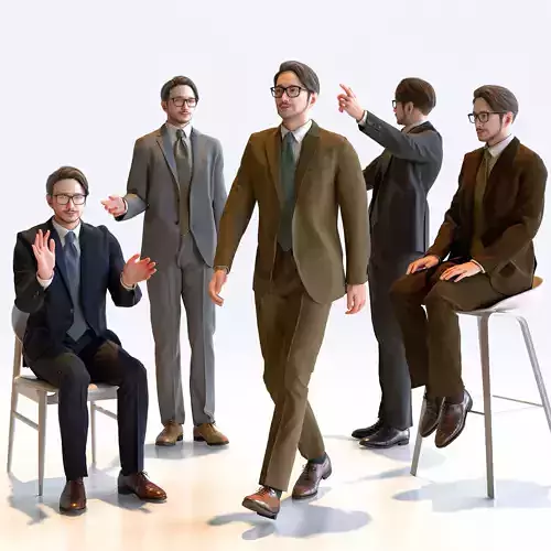 Posed Asian Business Man - 5 Pack 2 - B1-M2U 3D model