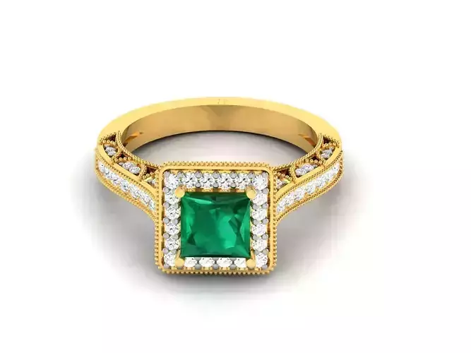 Solitaire Engagement Princess Stone Ring 3dm Render Detail 3D print model