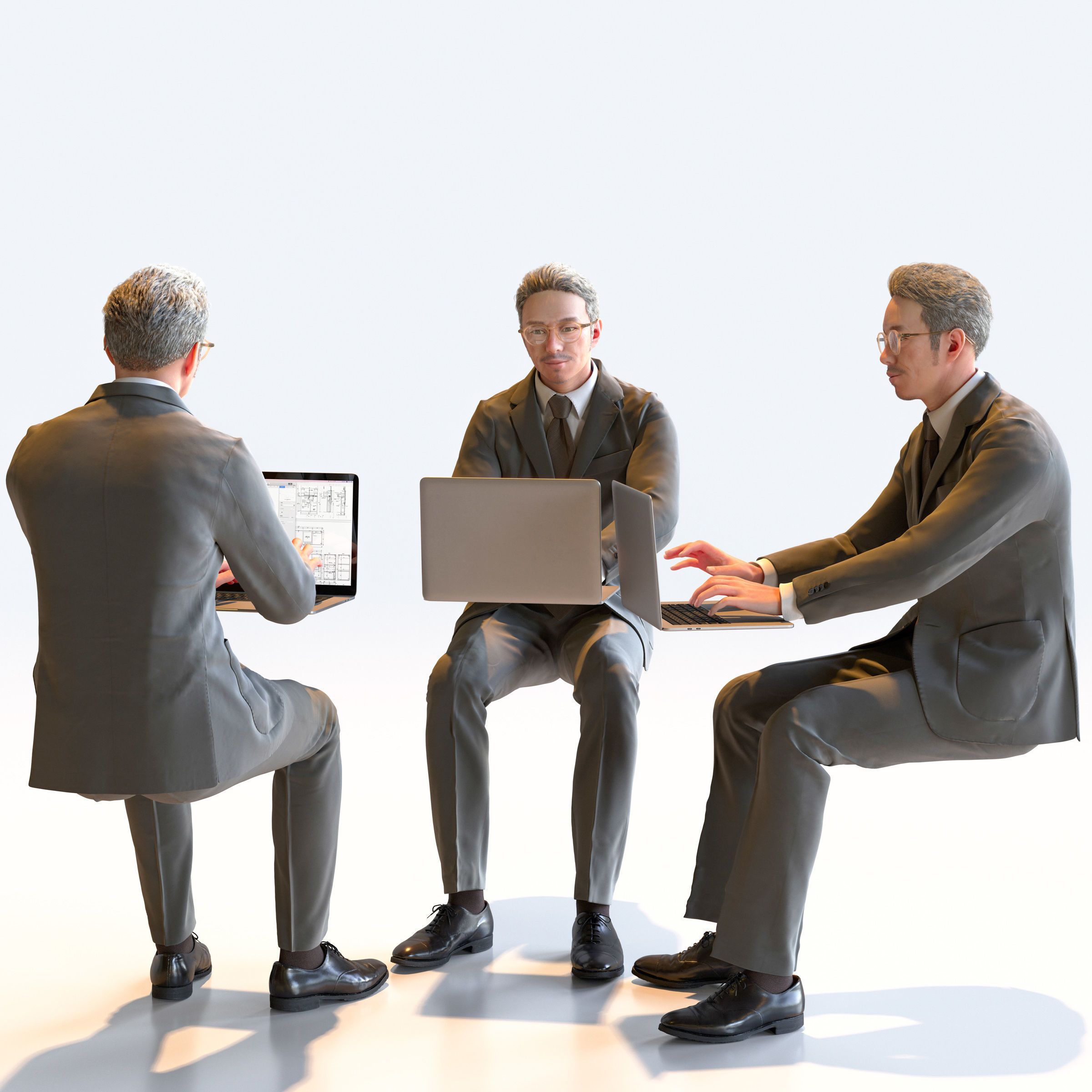 Posed Asian Business Man - 5 Pack 4 - B1-M4G 3D model_15