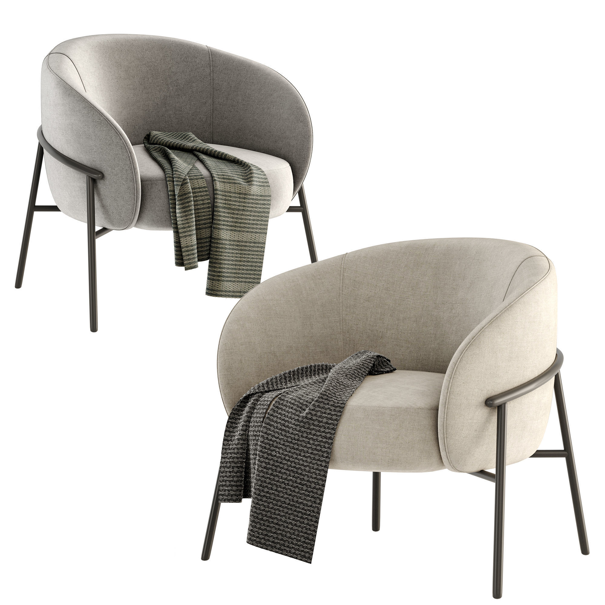 8 Armchair lounge with metal legs 3D Model Collection_30