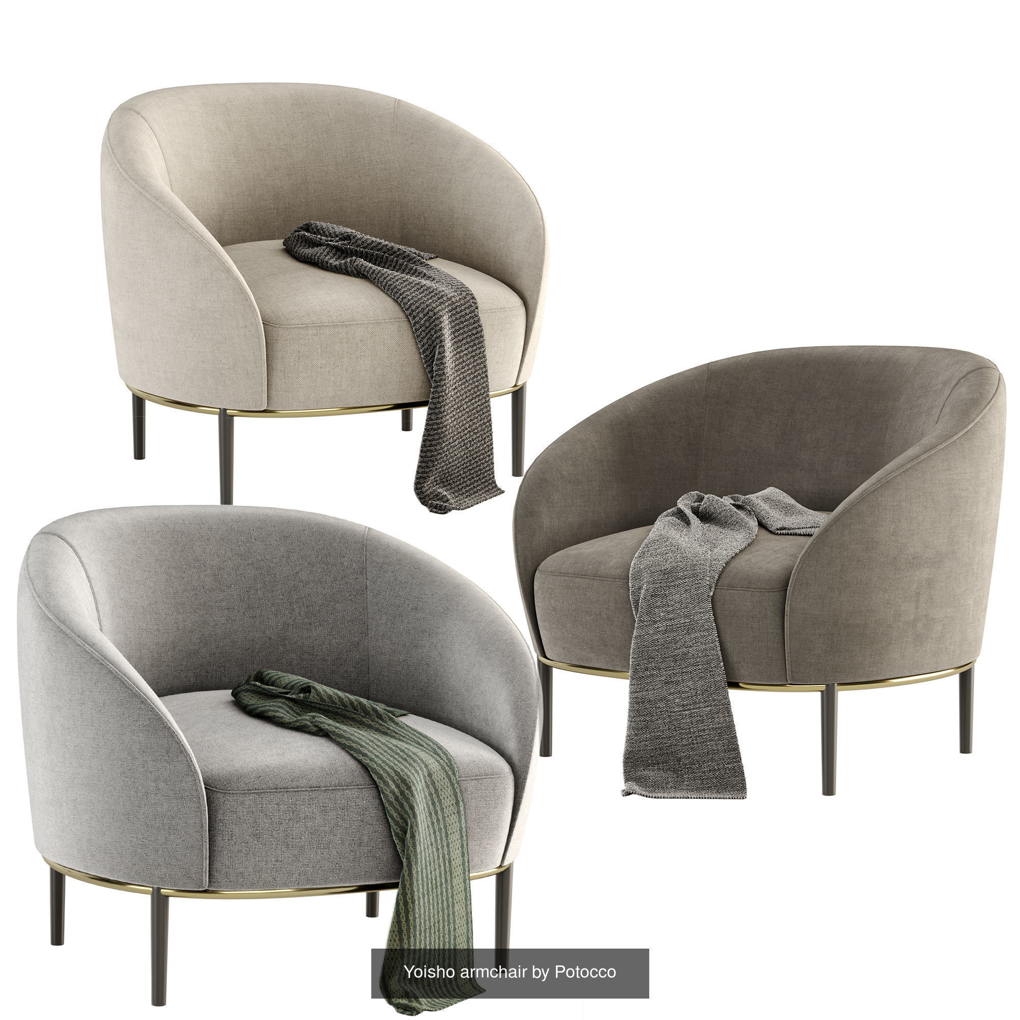 8 Armchair lounge with metal legs 3D Model Collection_3