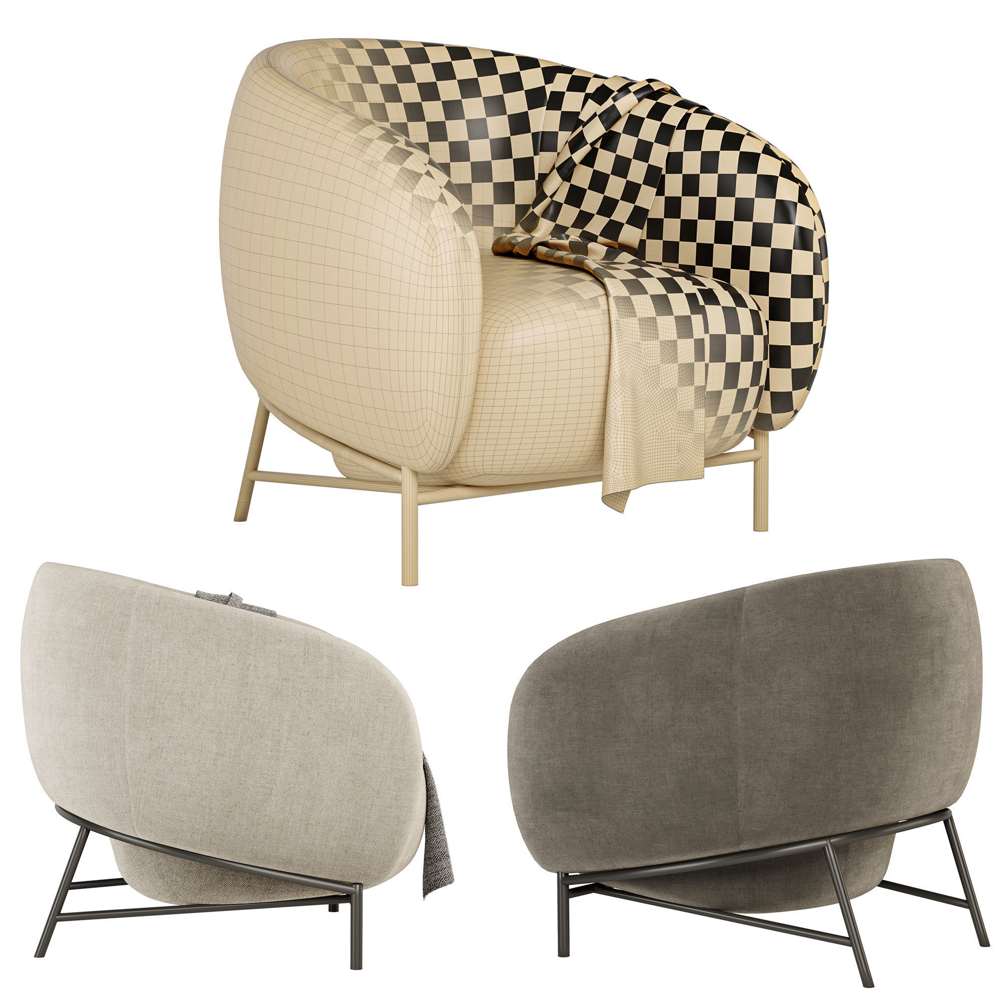 8 Armchair lounge with metal legs 3D Model Collection_17