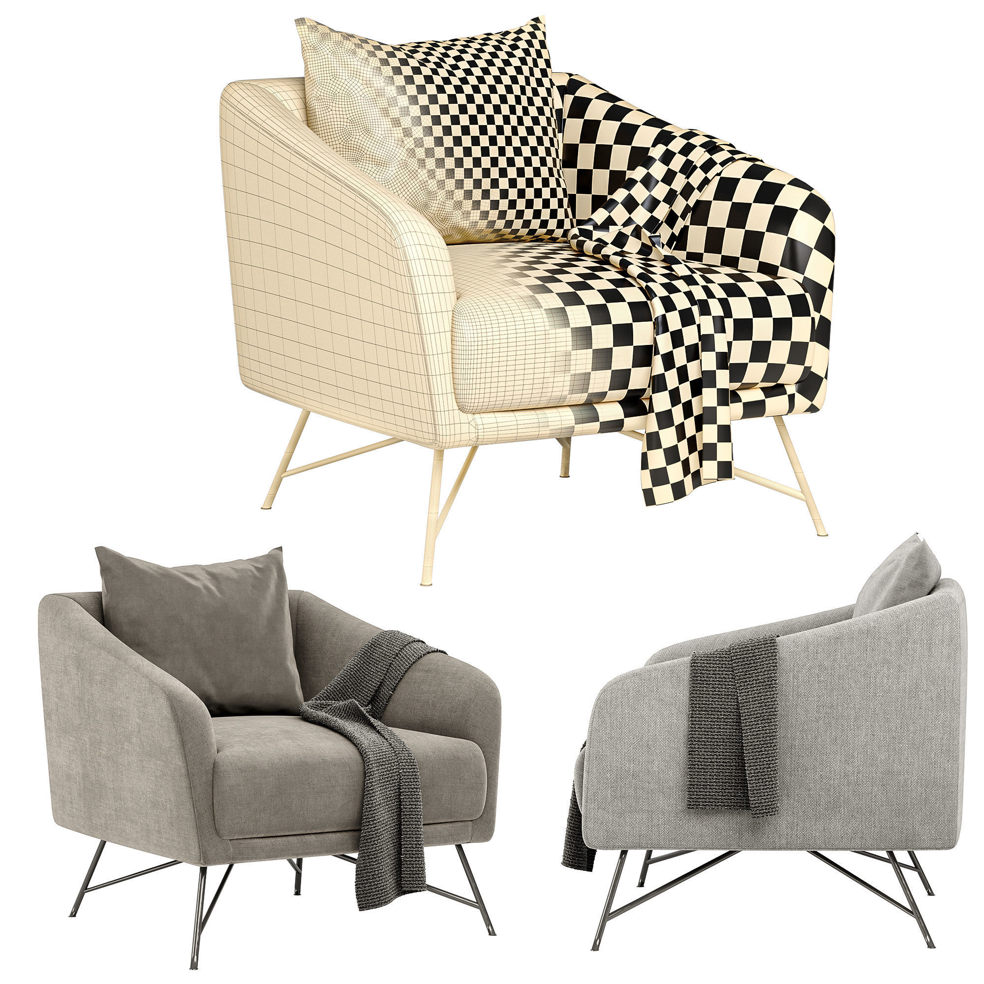 8 Armchair lounge with metal legs 3D Model Collection_12