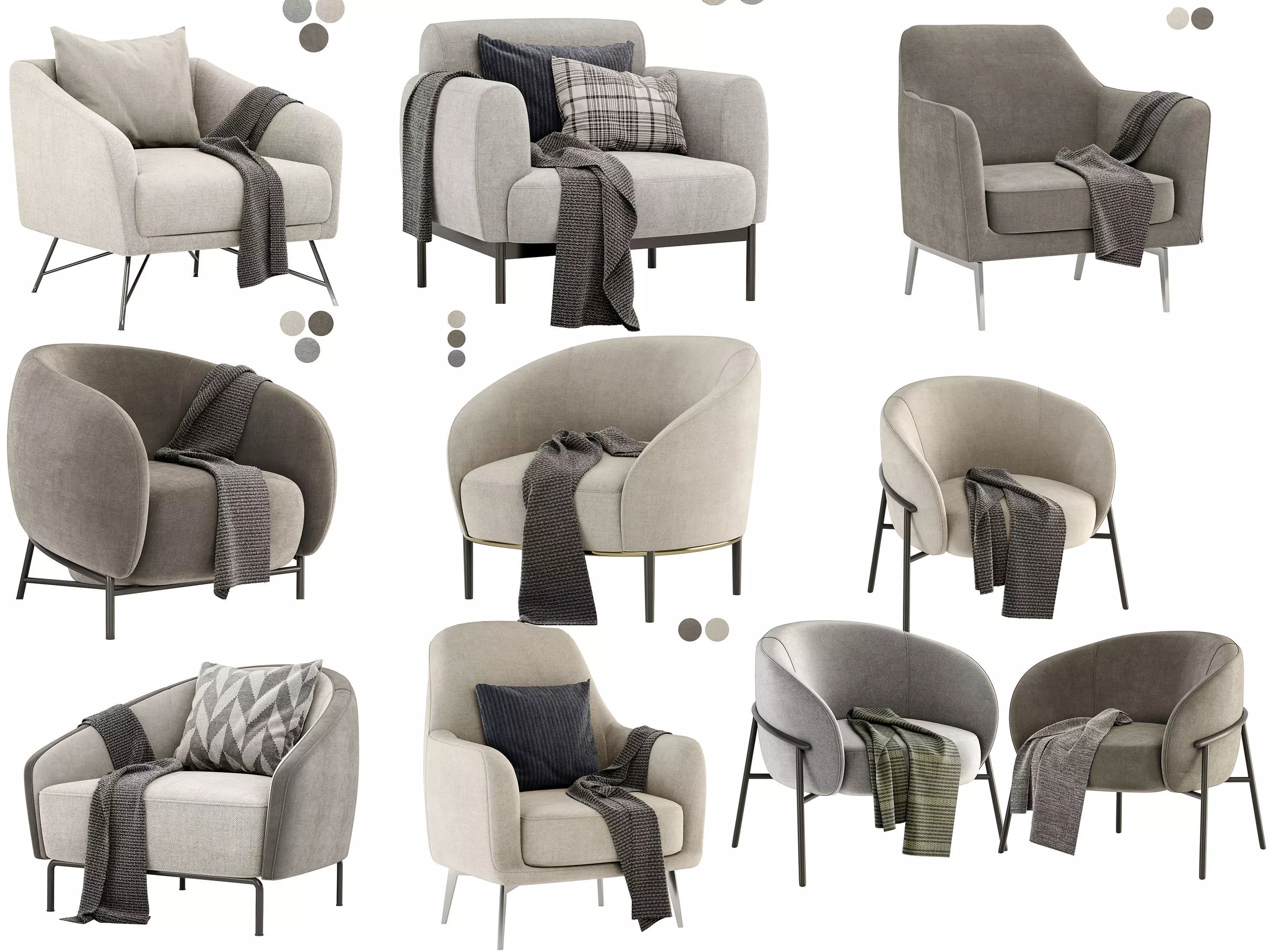 8 Armchair lounge with metal legs 3D Model Collection_0