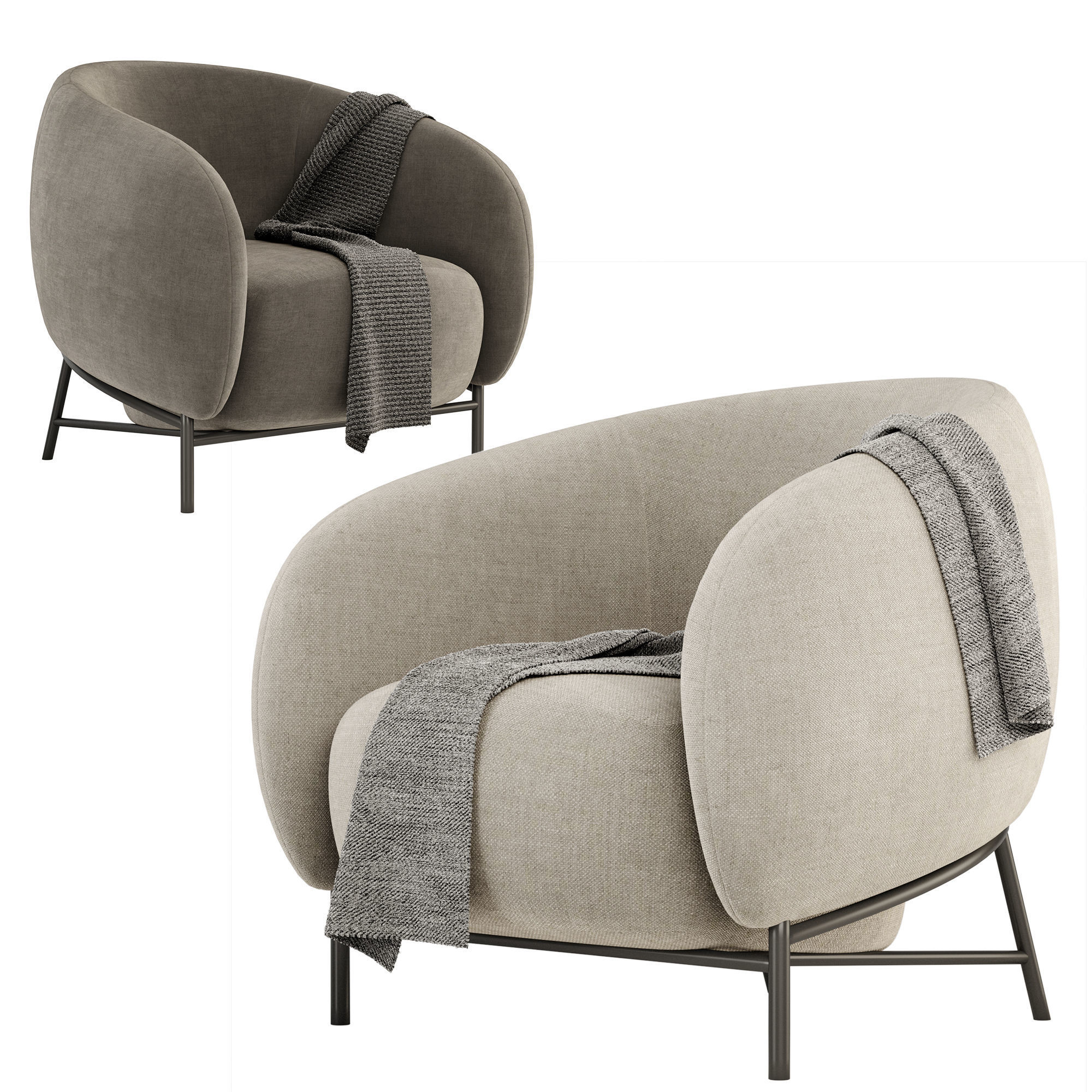 8 Armchair lounge with metal legs 3D Model Collection_20