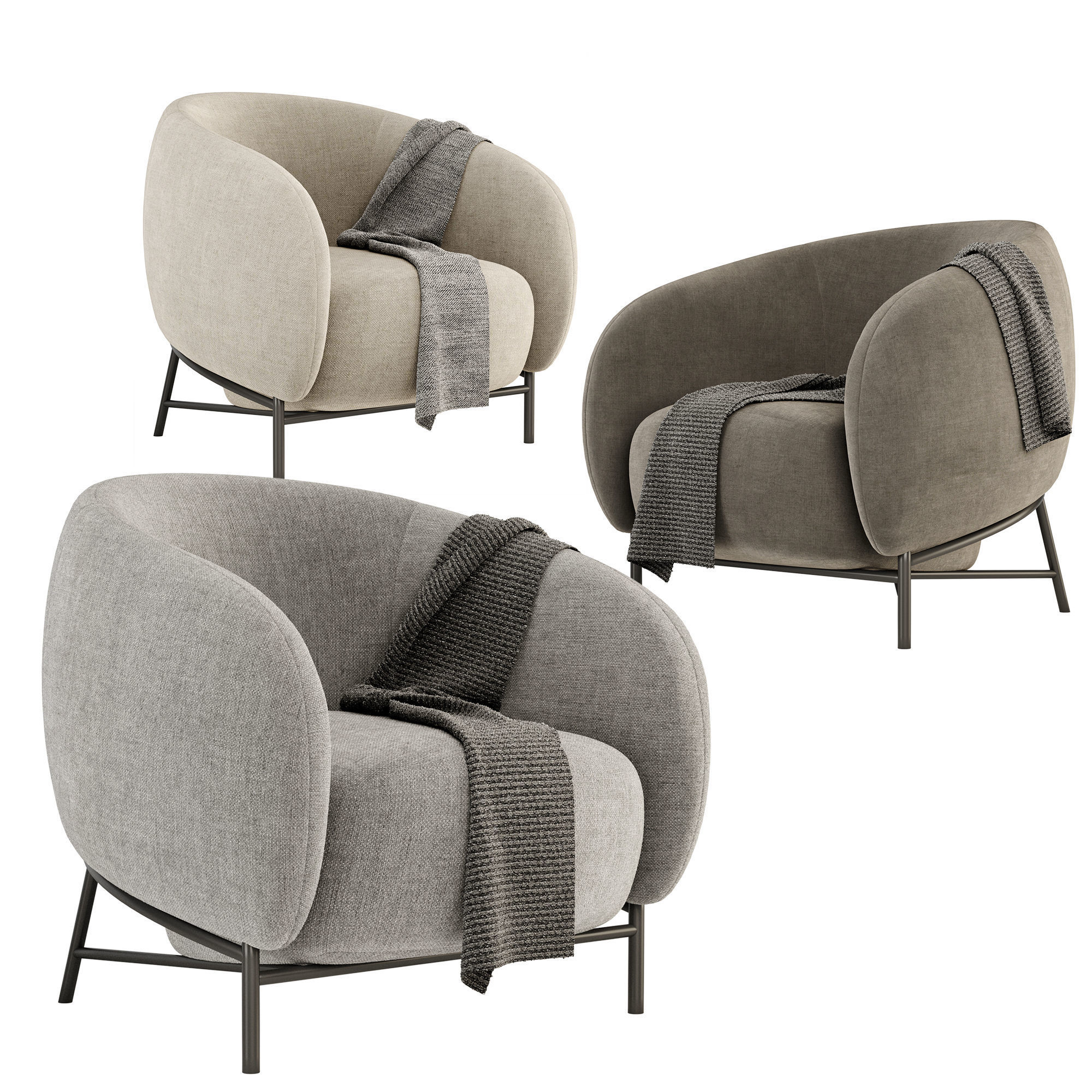 8 Armchair lounge with metal legs 3D Model Collection_21