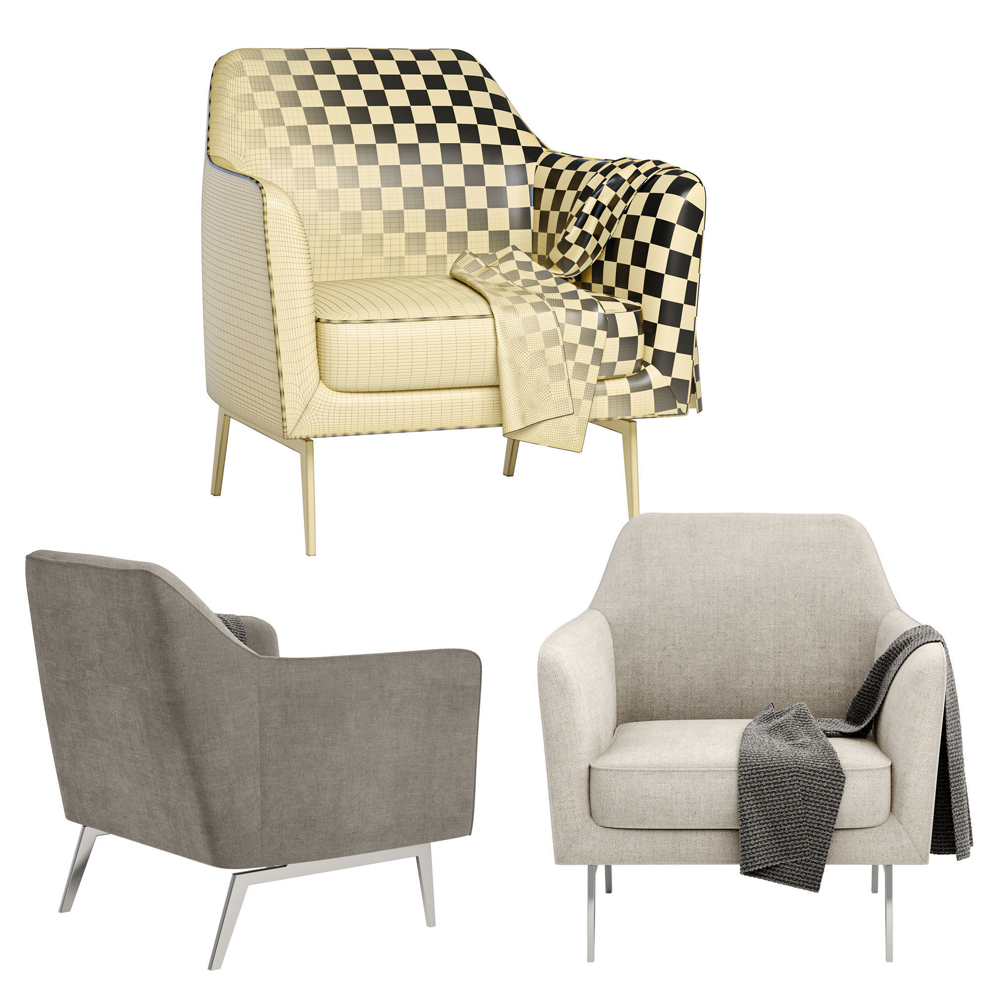8 Armchair lounge with metal legs 3D Model Collection_22