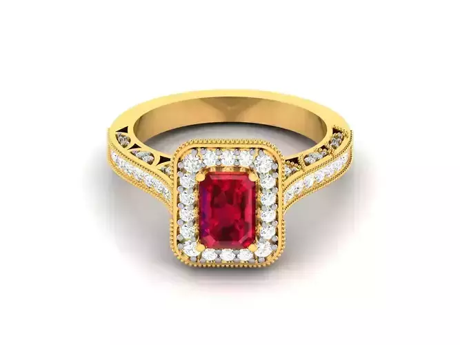 Solitaire Engagement Emerald Stone Ring 3dm Render Detail