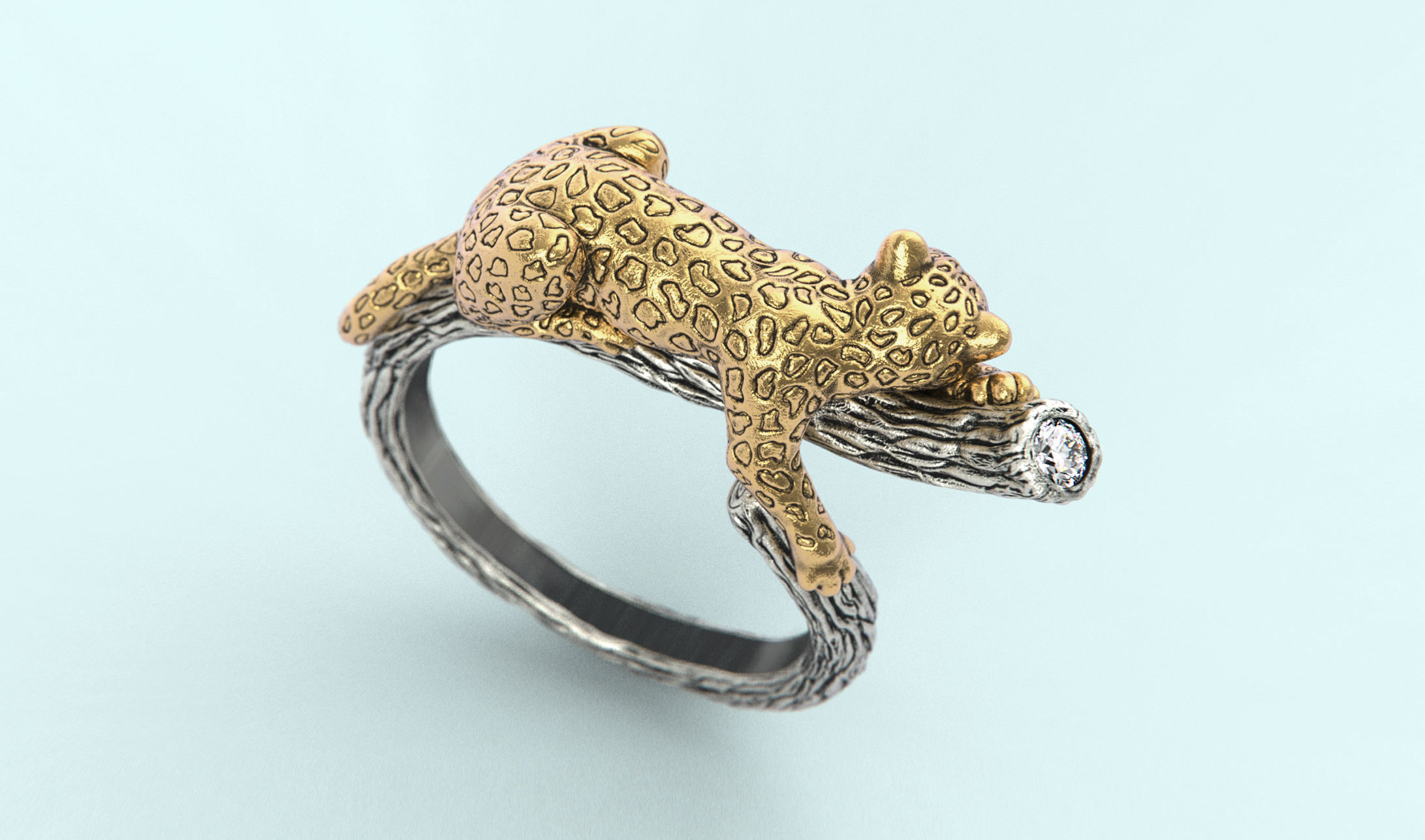 Sleeping Leopard Ring 3D print model_2