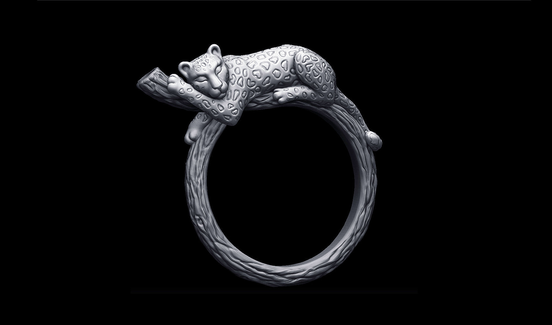 Sleeping Leopard Ring 3D print model_7