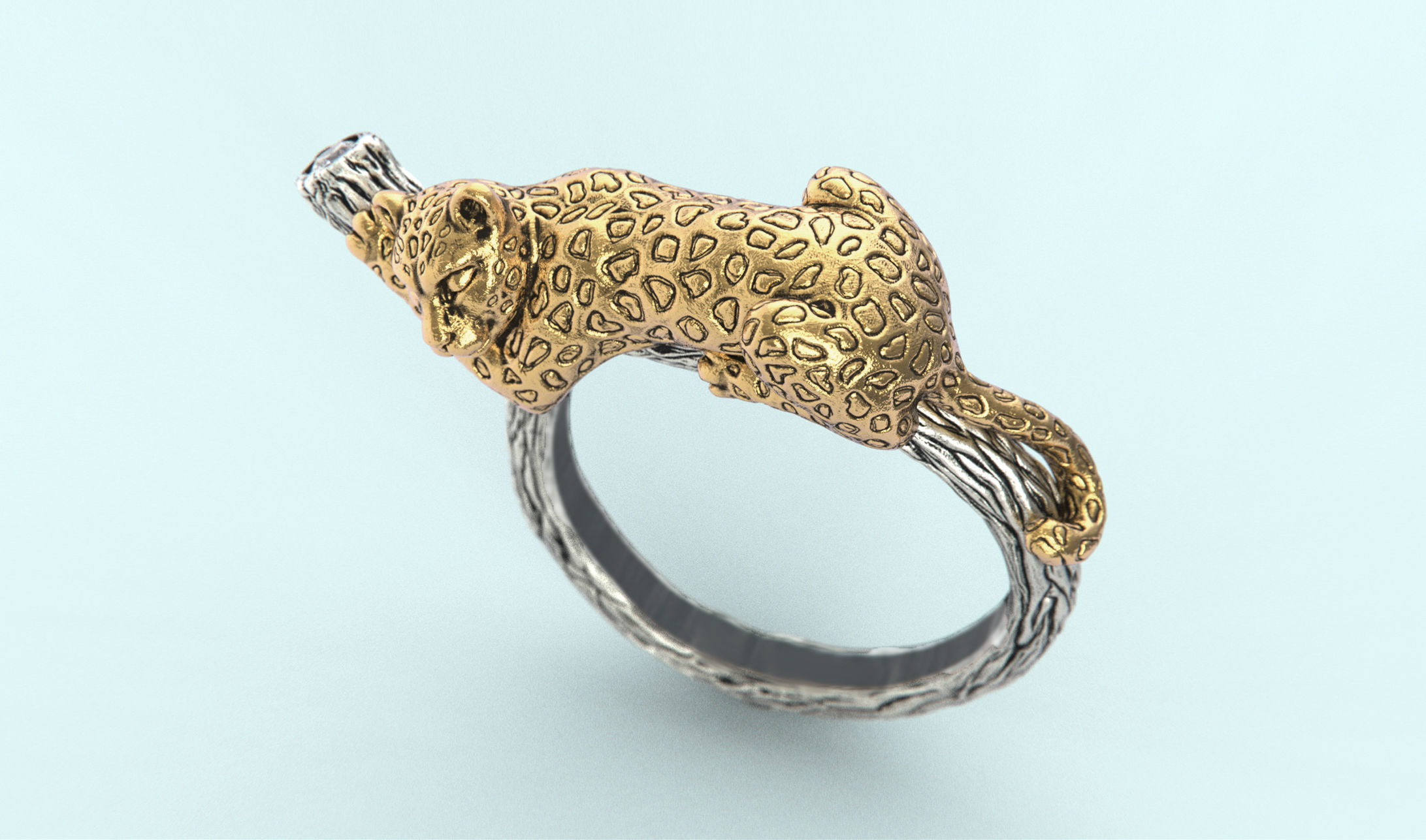 Sleeping Leopard Ring 3D print model_3