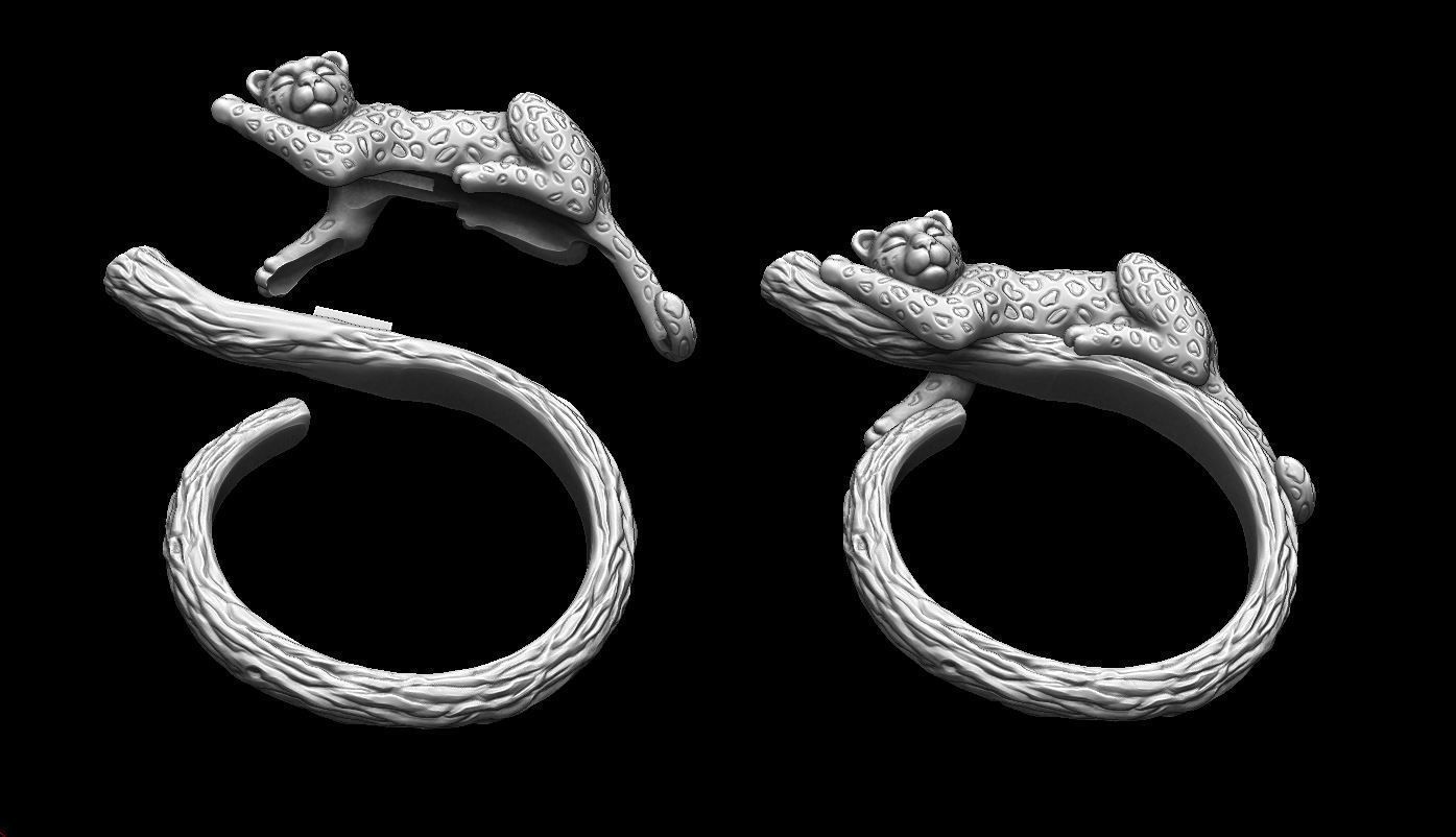 Sleeping Leopard Ring 3D print model_11