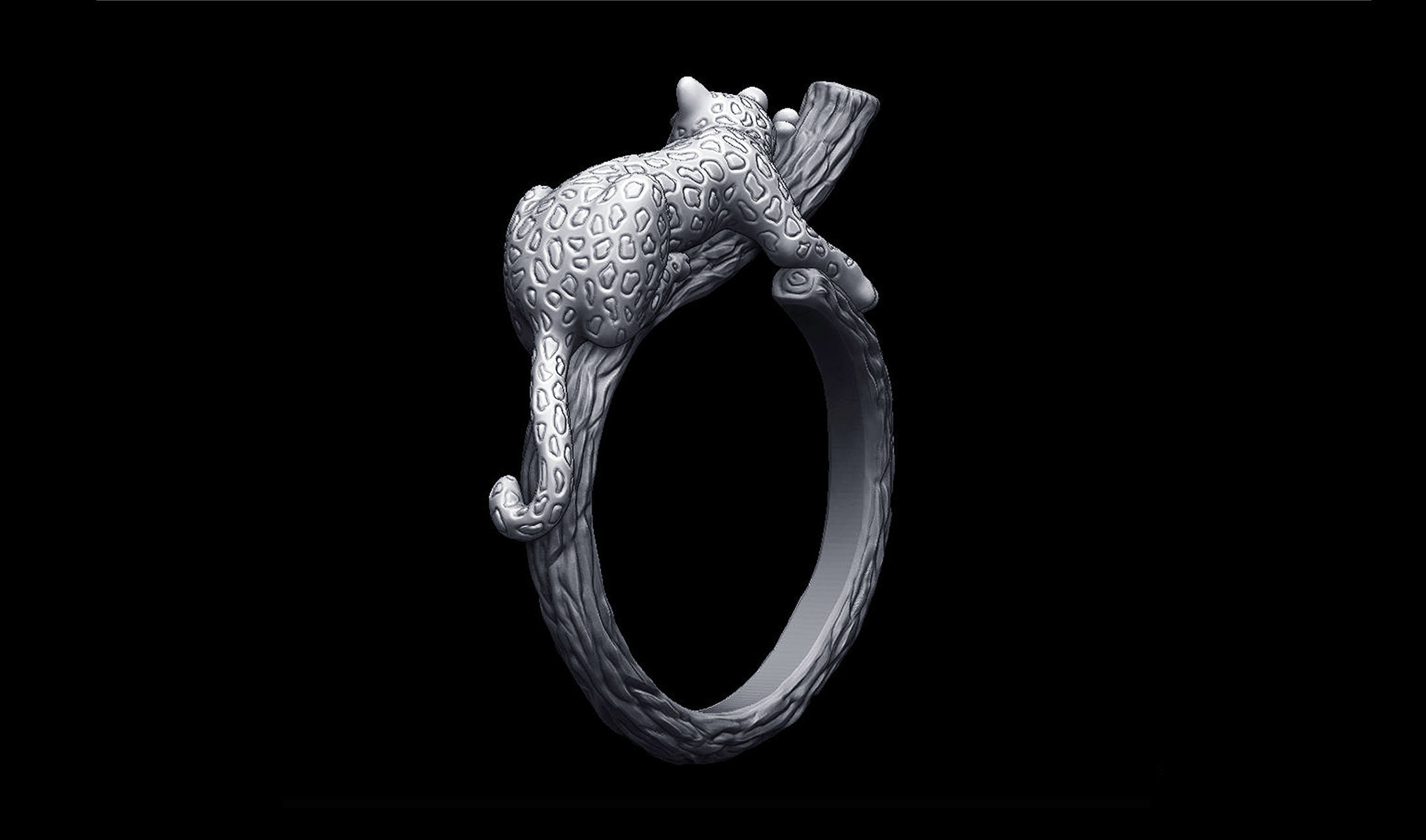 Sleeping Leopard Ring 3D print model_10