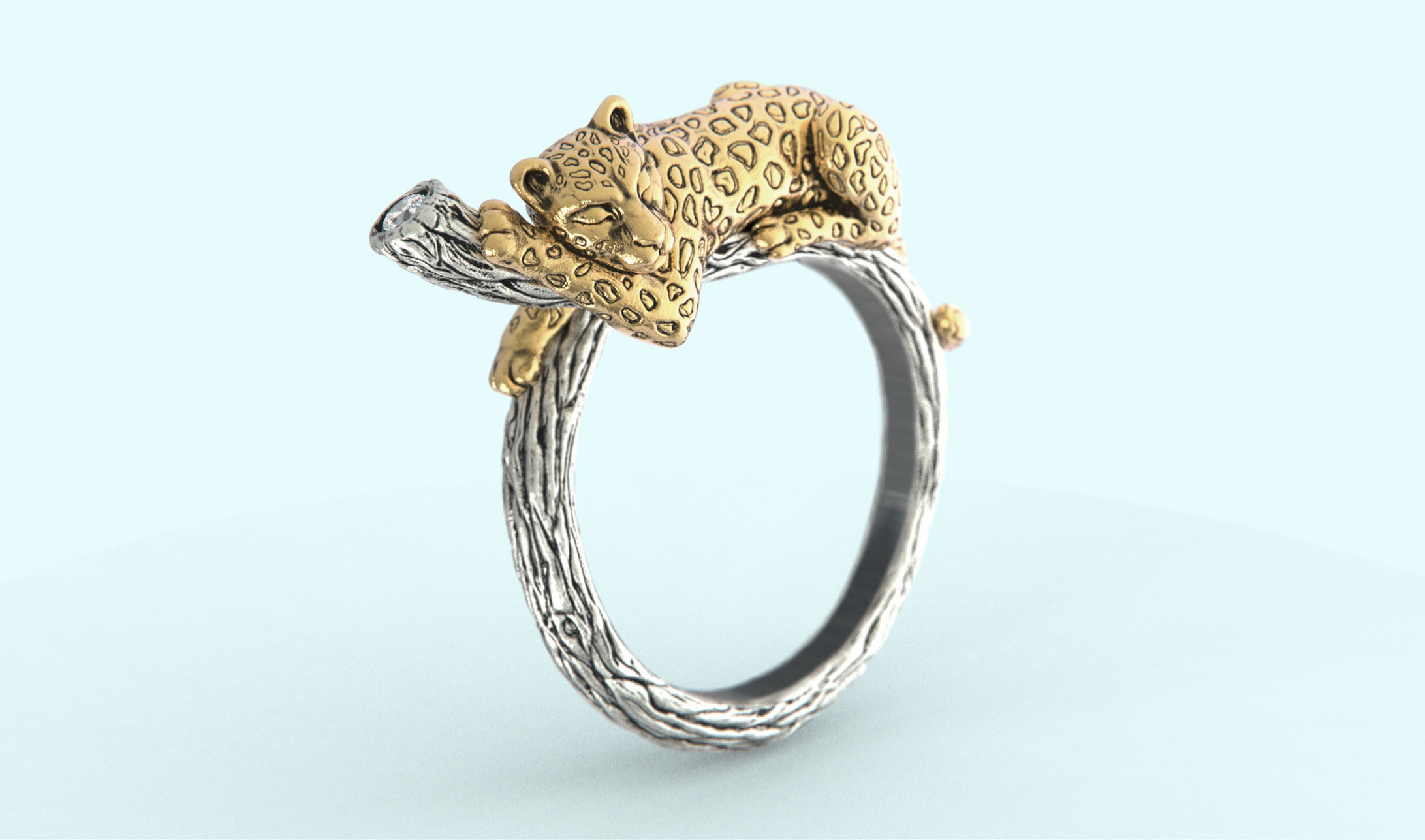 Sleeping Leopard Ring 3D print model_1