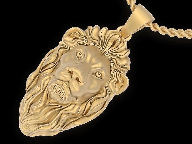 Lion head pendant  gold  printable jewelry  3D print model