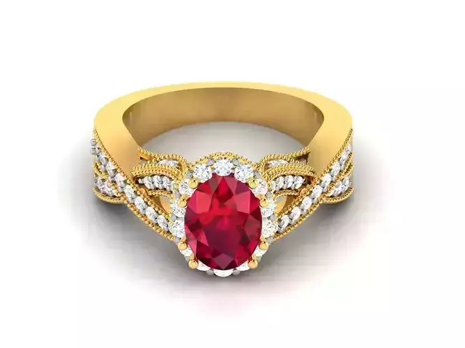 Solitaire Engagement Wedding Oval Stone Ring 3dm Render Detail 3D print model