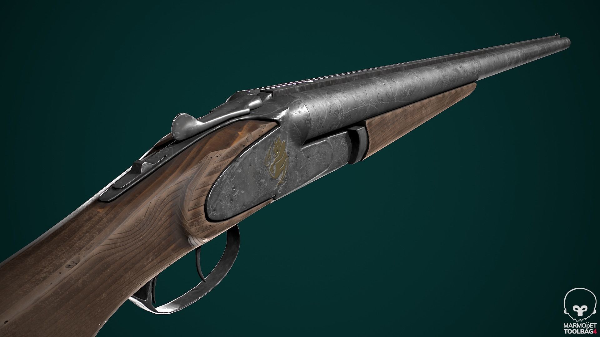 Double barrel shotgun Low-poly 3D model_2