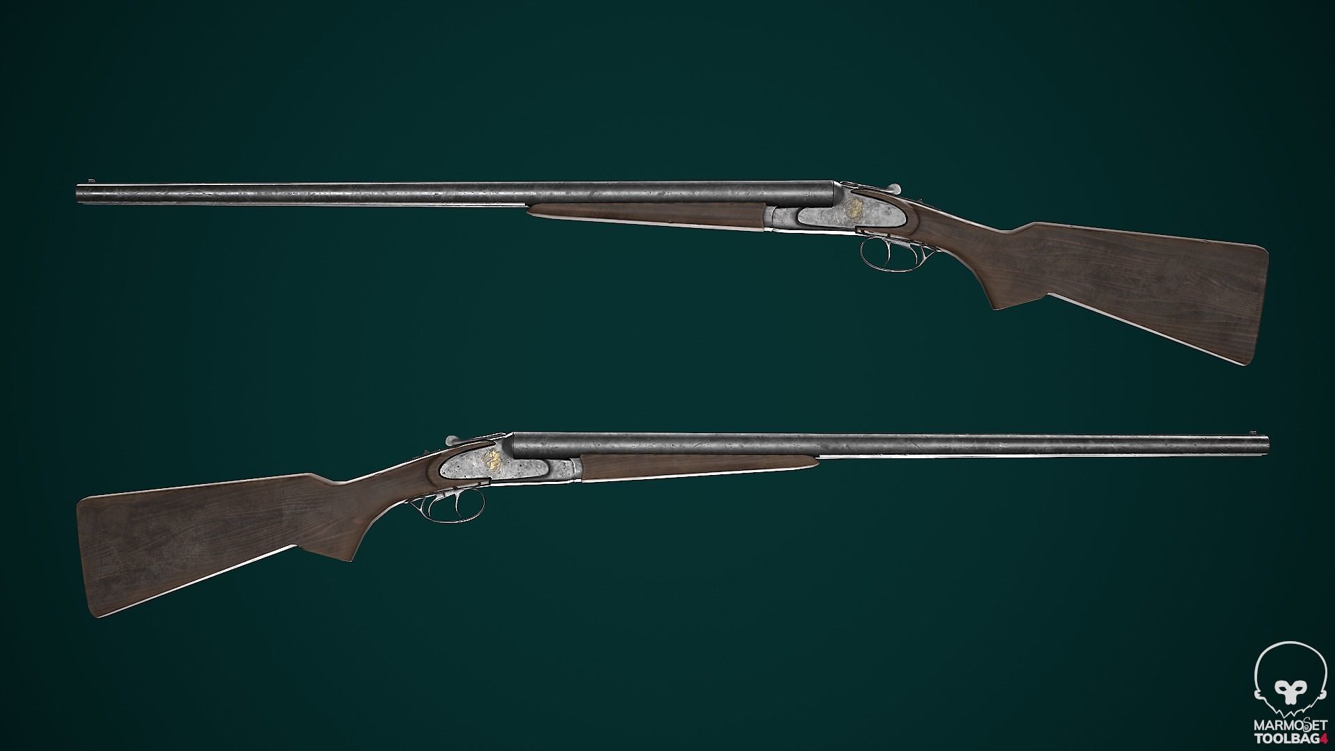 Double barrel shotgun Low-poly 3D model_6
