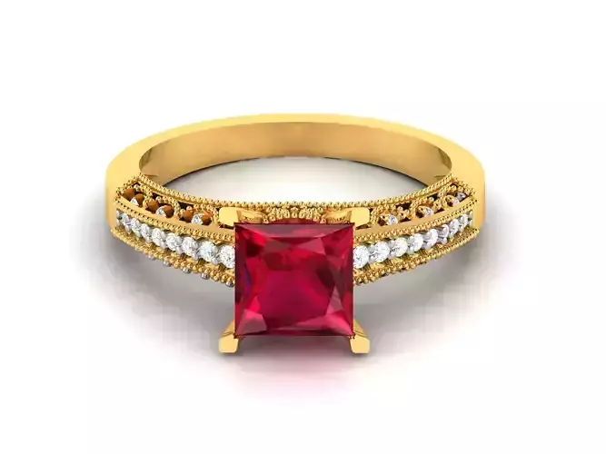 Solitaire Engagement Wedding Princess Stone Ring 3D print model